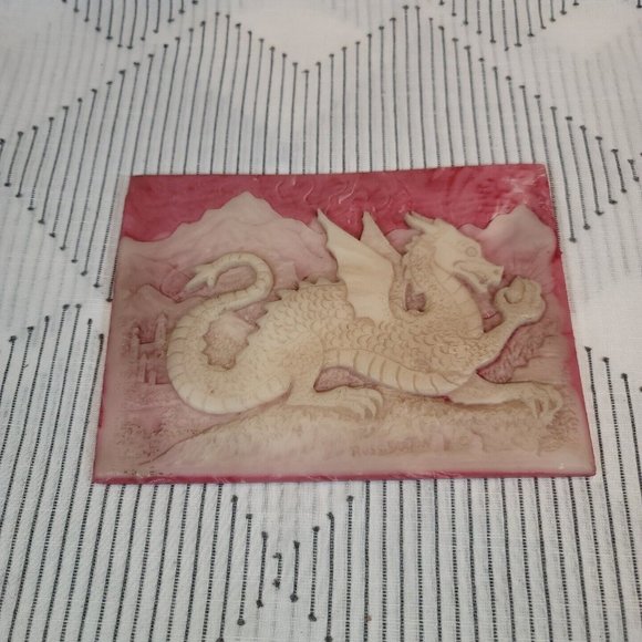 Vintage Pink Ancient Chinese Dragon Plaque Russ Saxton Mythical Magical Decor - Picture 2 of 10